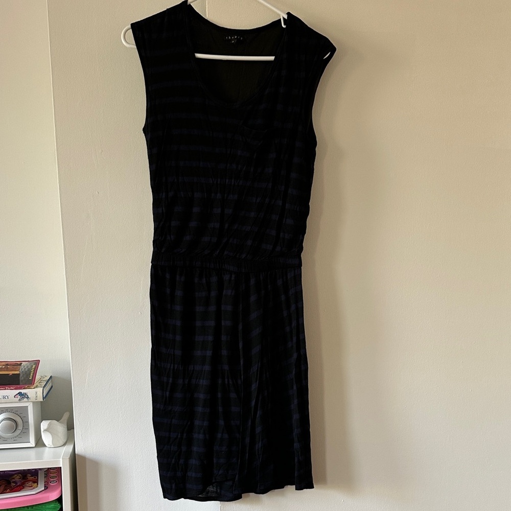 Theory Black Striped Midi Dress